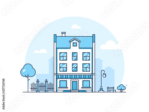 City building - modern thin line design style vector illustration