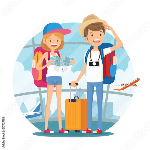 Traveling couple of young people