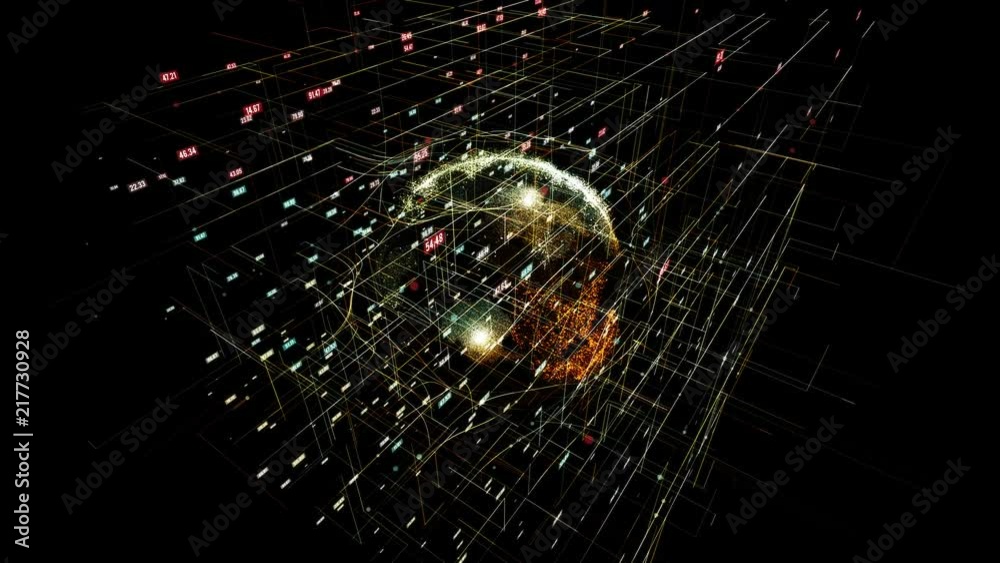 Big data visualization with digital Earth. HUD grid corners motion background. Analysis of information. Visual data infographics design. Available in 4K FullHD video render footage