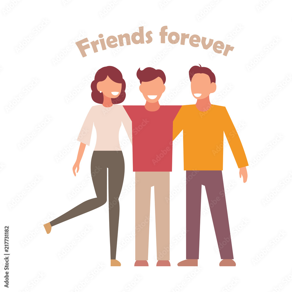 A group of friends hugs. People in a simple style. Vector illustration on white background