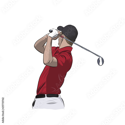 Golf player in red polo, isolated vector illustration. Golfer athlete