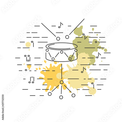 Drum icon isolated on background with painting splashes.