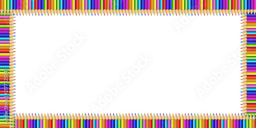 Vector colorful rectangle border made of pencils on notebook page background