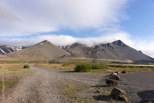Beautiful view of the mountains in the sunshine in Iceland