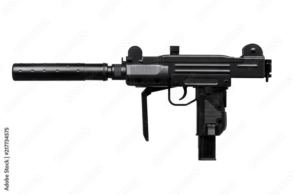 submachine gun with silencer isolated on white submachine gun with silencer isolated on white