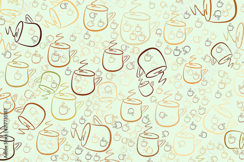 Decorative hand drawn coffee cup art illustrations. Concept, brown, drink & texture. © BentChang