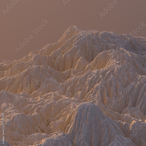 3D Illustration sandy Mountain Landscape. Mountainous Terrain. Abstract Background shot from top plane