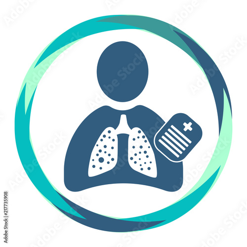 Human silhouette icon with sick lungs , clipboard 