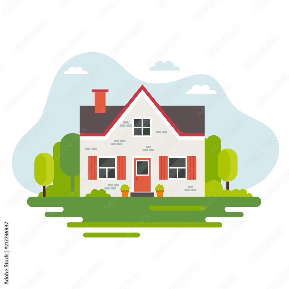 Cute house in flat style, vector illustration, real estate, housing, renting, investment, property management concept illustration.