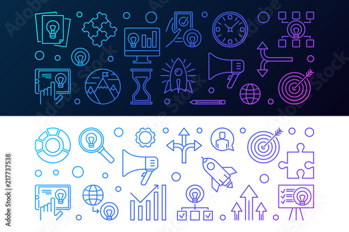 Set of 2 startup colored horizontal banners in thin line style