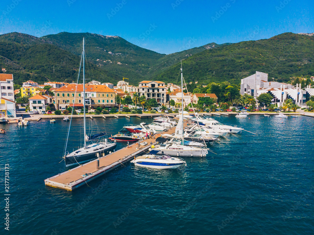 yachts in dock of montenegro port.