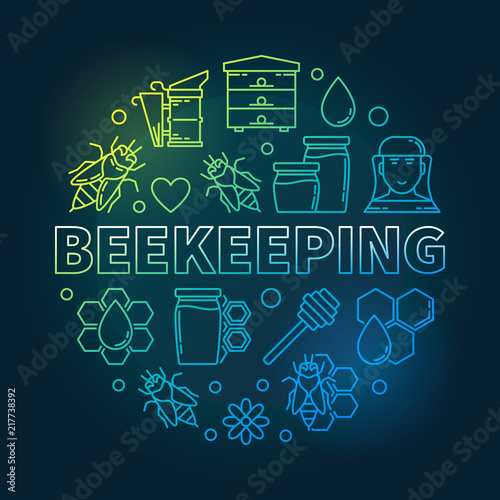 Beekeeping round vector creative illustration in line style