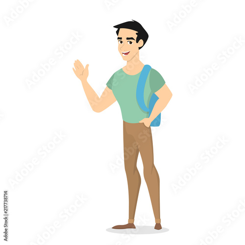 Young handsome man waving hand