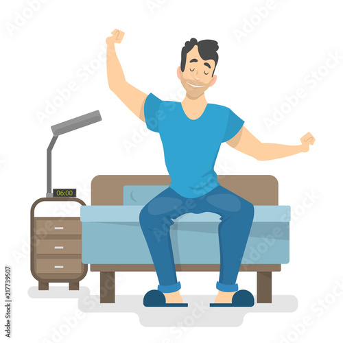 Happy man waking up