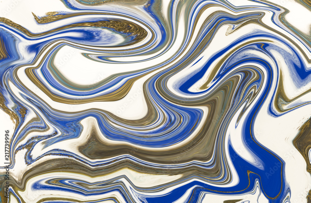 Blue and gold marbling texture design. Marble pattern. Fluid art.