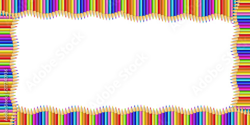 Vector rectangle border made of multicolored wooden pencils isolated on white background