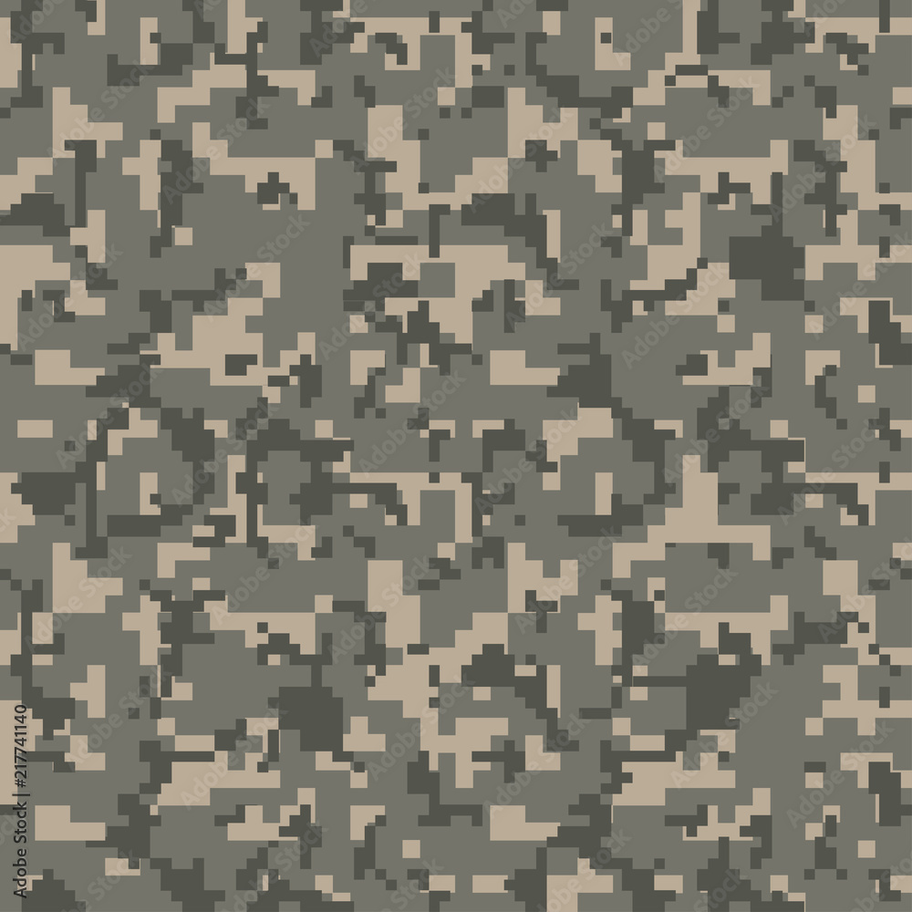 Brown pixel seamless camo pattern. Military desert camouflage texture. Green, brown. forest color. Vector fabric textile print designs. Brown pixel seamless camo pattern. Military desert camouflage texture. Green, brown. forest color. Vector fabric textile print designs.