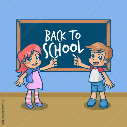 Girl and Boy Writing on a Blackboard