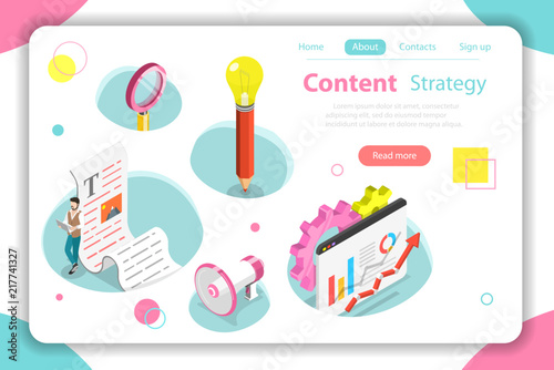 Content strategy flat isometric vector concept.