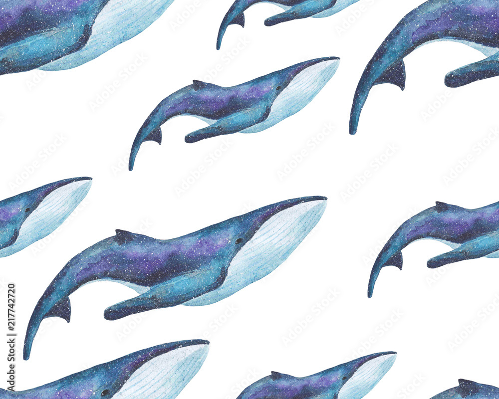 Watercolor space magic whales seamless pattern Watercolor space magic whales seamless pattern