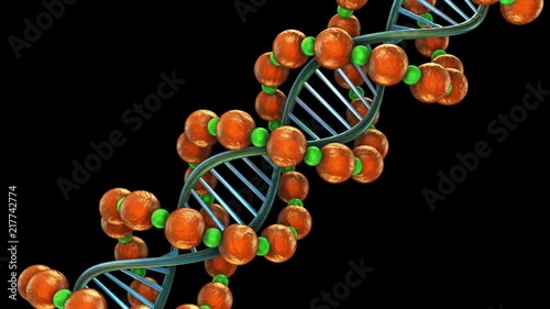 DNA background with alpha channel. You can use it for a science, technology, stage, communication or social media background. Seamless loop.