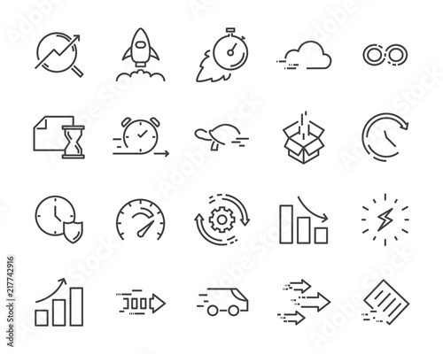 simple set of vector line icon, contain such lcon as speed, agile, boost, process, time and more