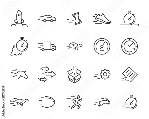 simple set of vector line icon, contain such lcon as speed, agile, boost, process, time and more