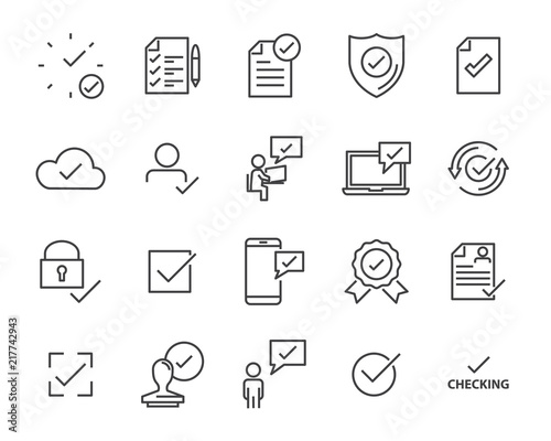 set of checkmark vector line icons, contains such as check, document and more