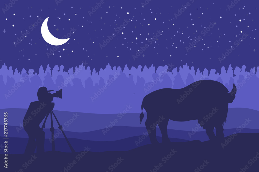 Landscape with wild bizon on field