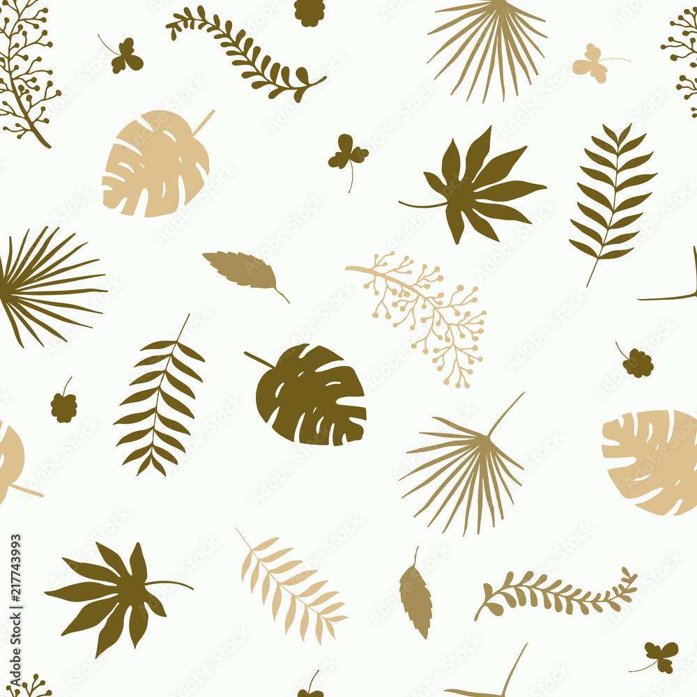 seamless tropical pattern with golden leaves