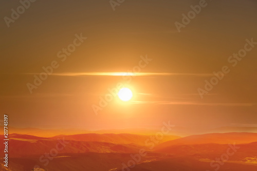 Beautiful sunrise in the mountains. Soft focus