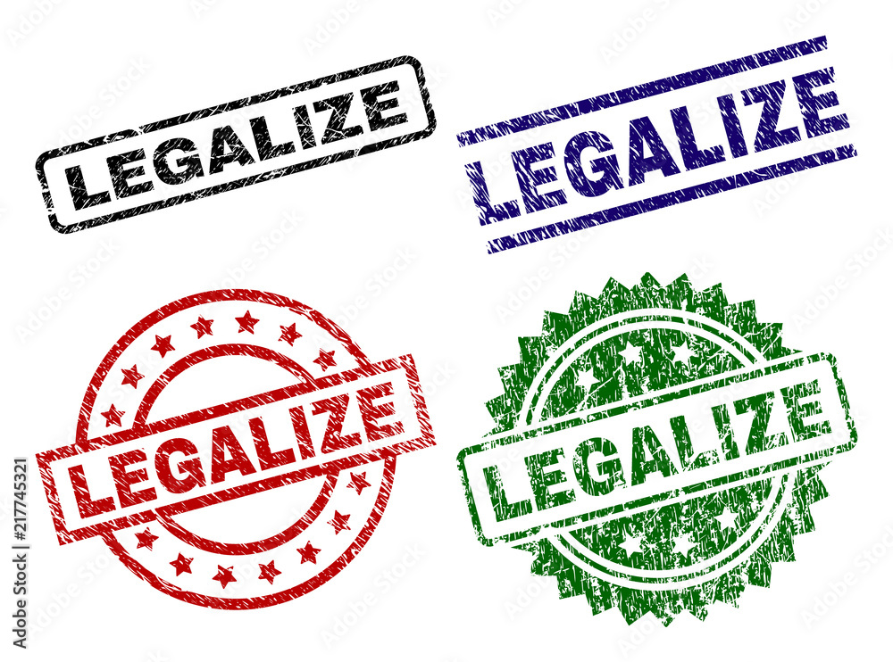 LEGALIZE seal prints with corroded style. Black, green,red,blue vector rubber prints of LEGALIZE text with unclean style. Rubber seals with round, rectangle, medallion shapes.