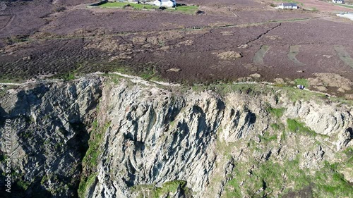 Aerial view of the beautiful cliffs close to the historic South Stack lighthouse on Anglesey - Wales photo