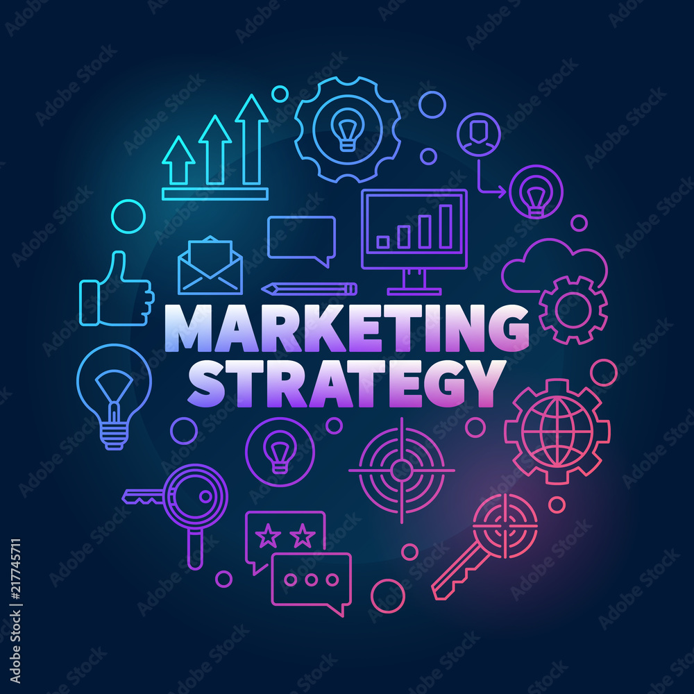 Marketing Strategy vector colorful illustration in thin line sty