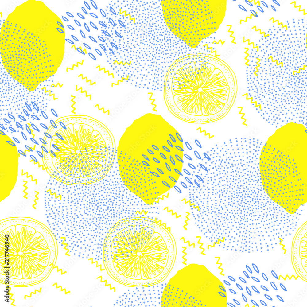 Geometryczny motyw cytryn w stylu Memphis