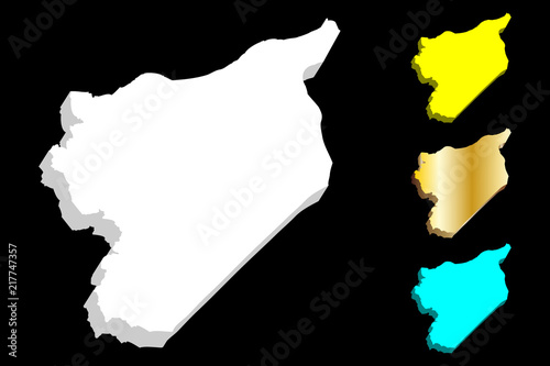 3D map of Syria  Syrian Arab Republic  -  white  yellow  blue and gold - vector illustration