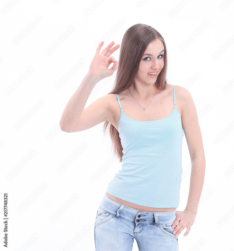 modern young woman showing the OK sign modern young woman showing the OK sign