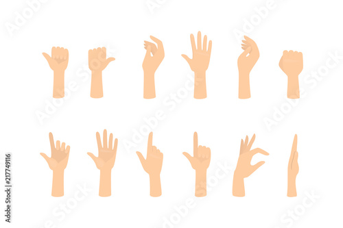 Set of hands showing different gestures