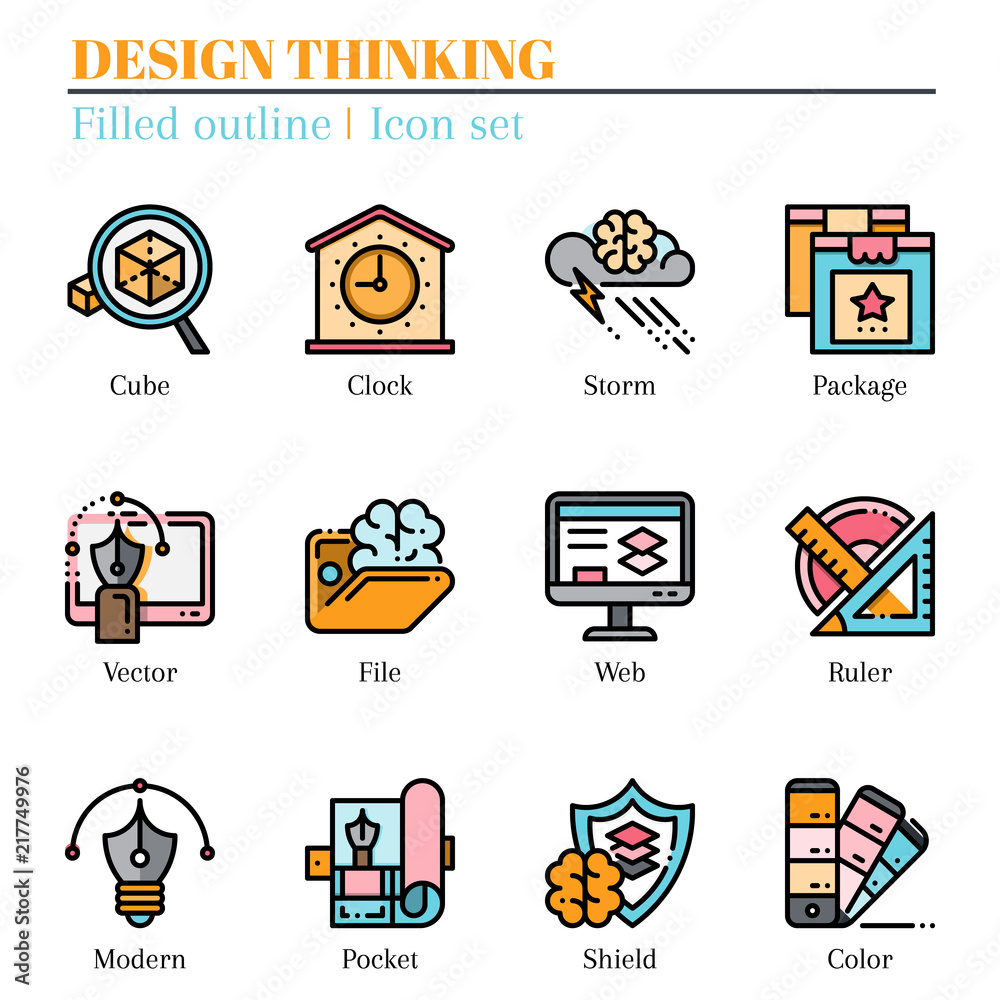 The 2nd design thinking icon set. The icon are filled outline. Illustration.