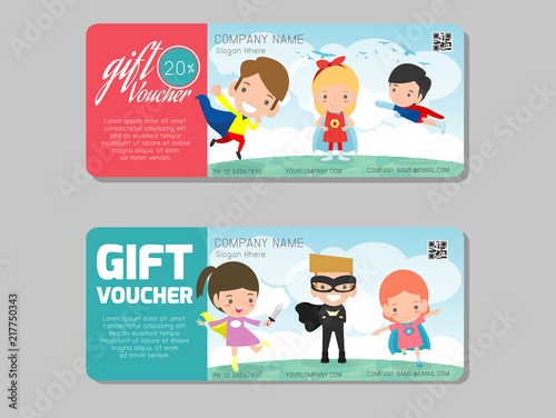 Gift voucher template and modern pattern. child concept. Voucher template with premium pattern, gift Voucher template with colorful pattern. bright concept. voucher superhero kids Vector illustration