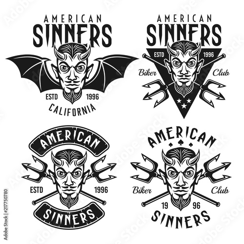 Biker club vector emblems with horned devil head