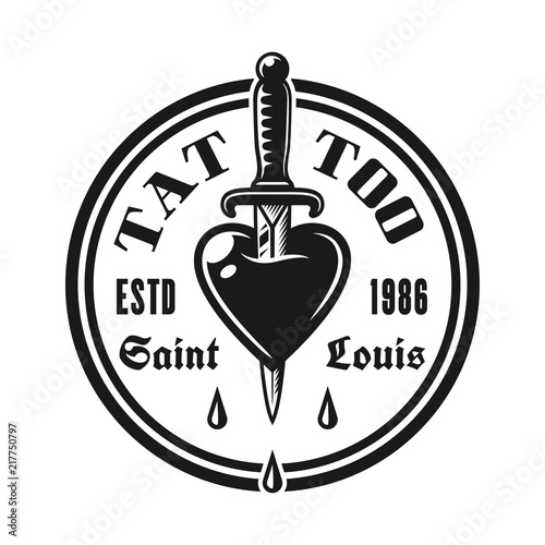 Heart pierced knife vector tattoo studio emblem