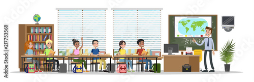 Little children study geography in the school