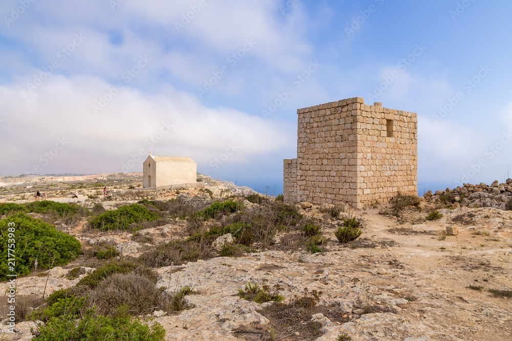 Dingli, Malta. To the left is the chapel of St. Mary Magdalene, 1646