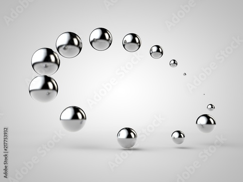 3D illustration of a geometric figure, Golden balls floating in the air in weightlessness. Abstract, 3D rendering on white background, isolated