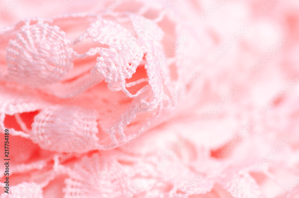 Pink fabric material lace flower texture macro blur background