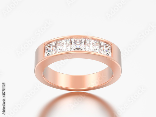 3D illustration simple classic red rose gold diamond ring