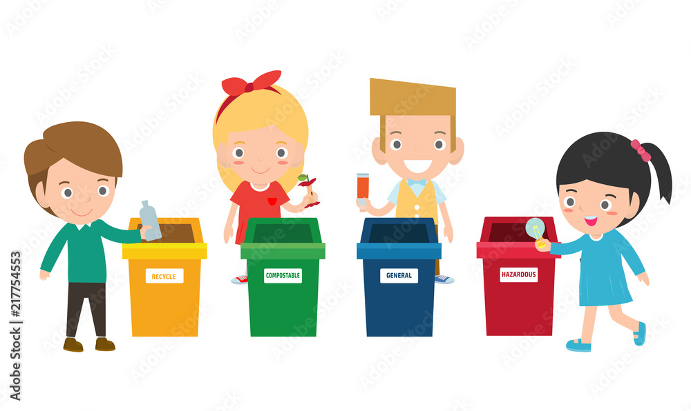 Children collect rubbish for recycling, Kids Segregating Trash, Save