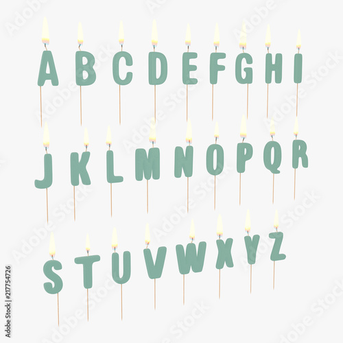 Alphabet Birthday Candles Set on white. 3D illustration