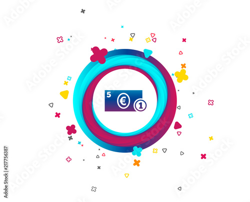 Cash sign icon. Euro Money symbol. EUR Coin and paper money. Colorful button with icon. Geometric elements. Vector
